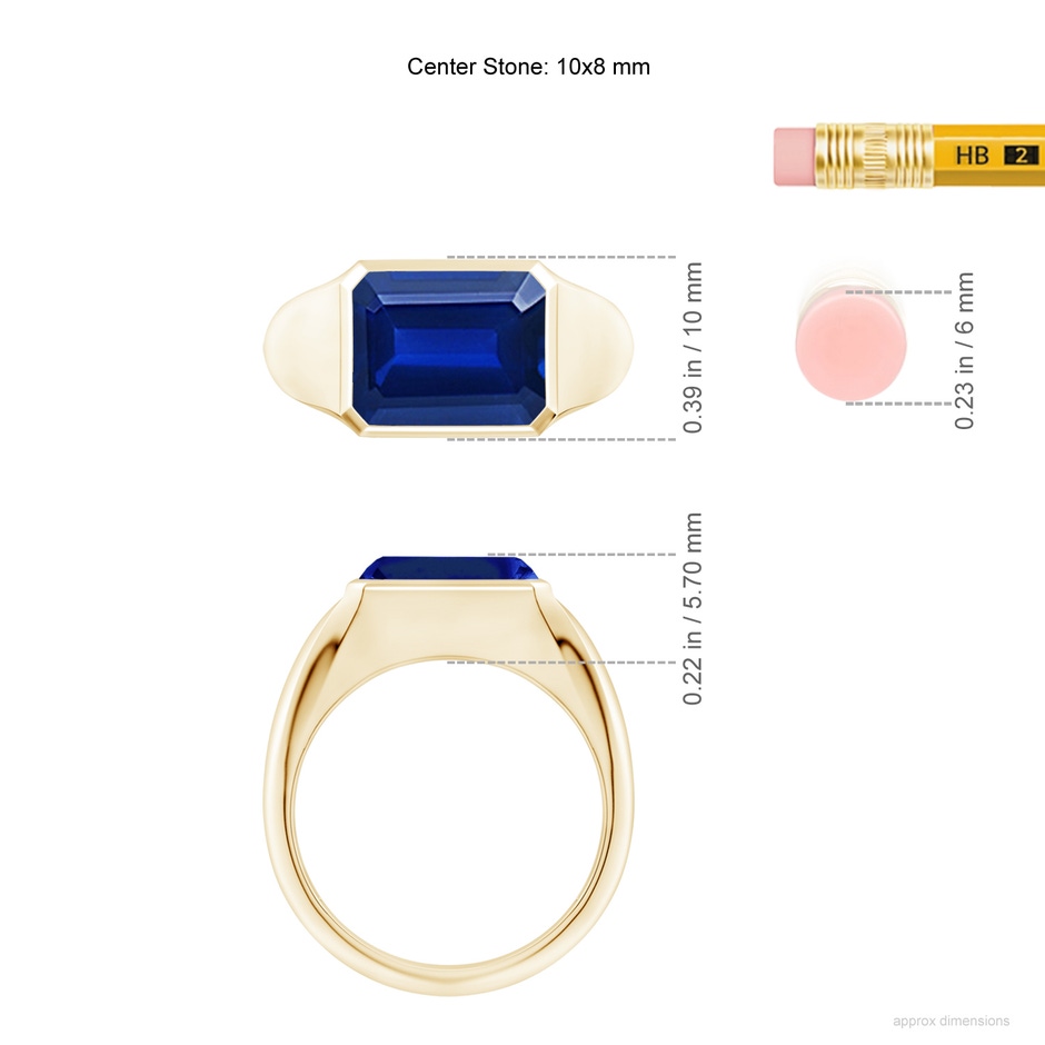 10x8mm Lab-Grown Emerald-Cut Blue Sapphire Signet Ring in Yellow Gold ruler