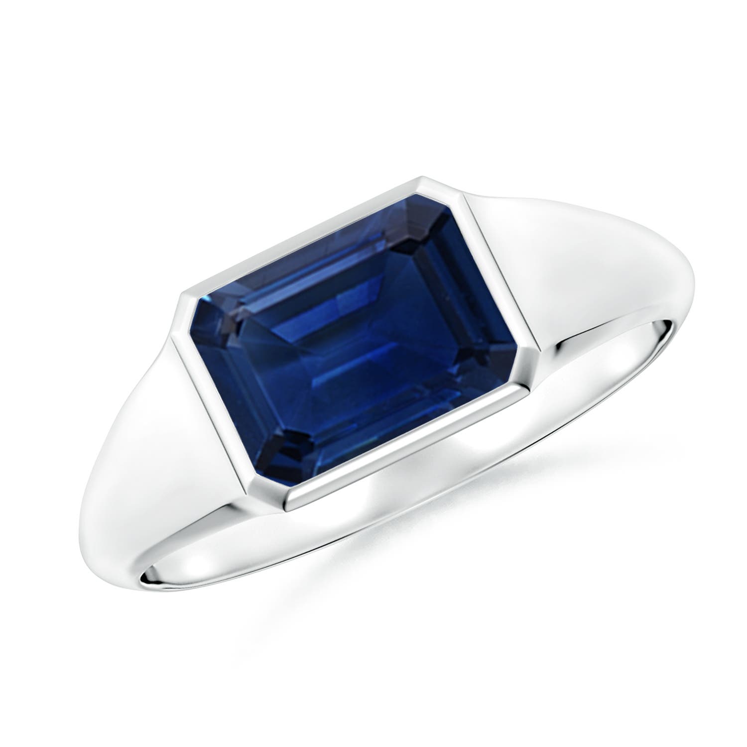 Princess cut Blue sapphire ring in bezel settings and tiny diamond wit