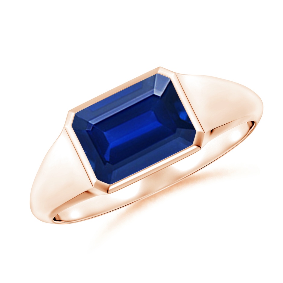 8x6mm AAAA Emerald-Cut Blue Sapphire Signet Ring in Rose Gold 