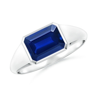 8x6mm Lab-Grown Emerald-Cut Blue Sapphire Signet Ring in White Gold