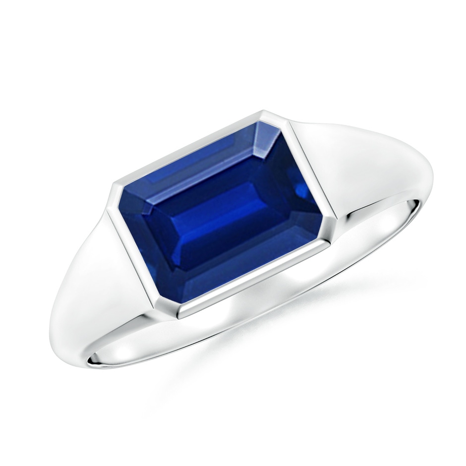 8x6mm Lab-Grown Emerald-Cut Blue Sapphire Signet Ring in White Gold 