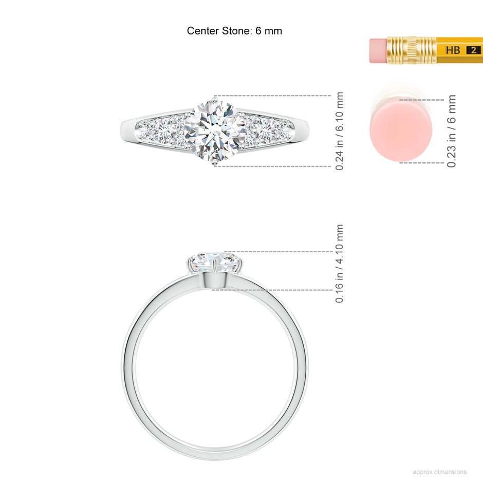 6mm GVS2 Round Diamond Engagement Ring with Accents in P950 Platinum ruler