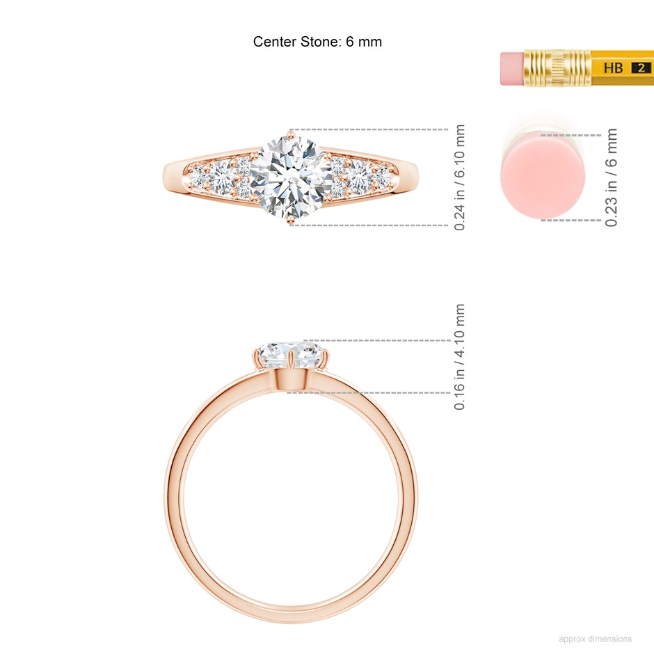 6mm GVS2 Round Diamond Engagement Ring with Accents in Rose Gold ruler