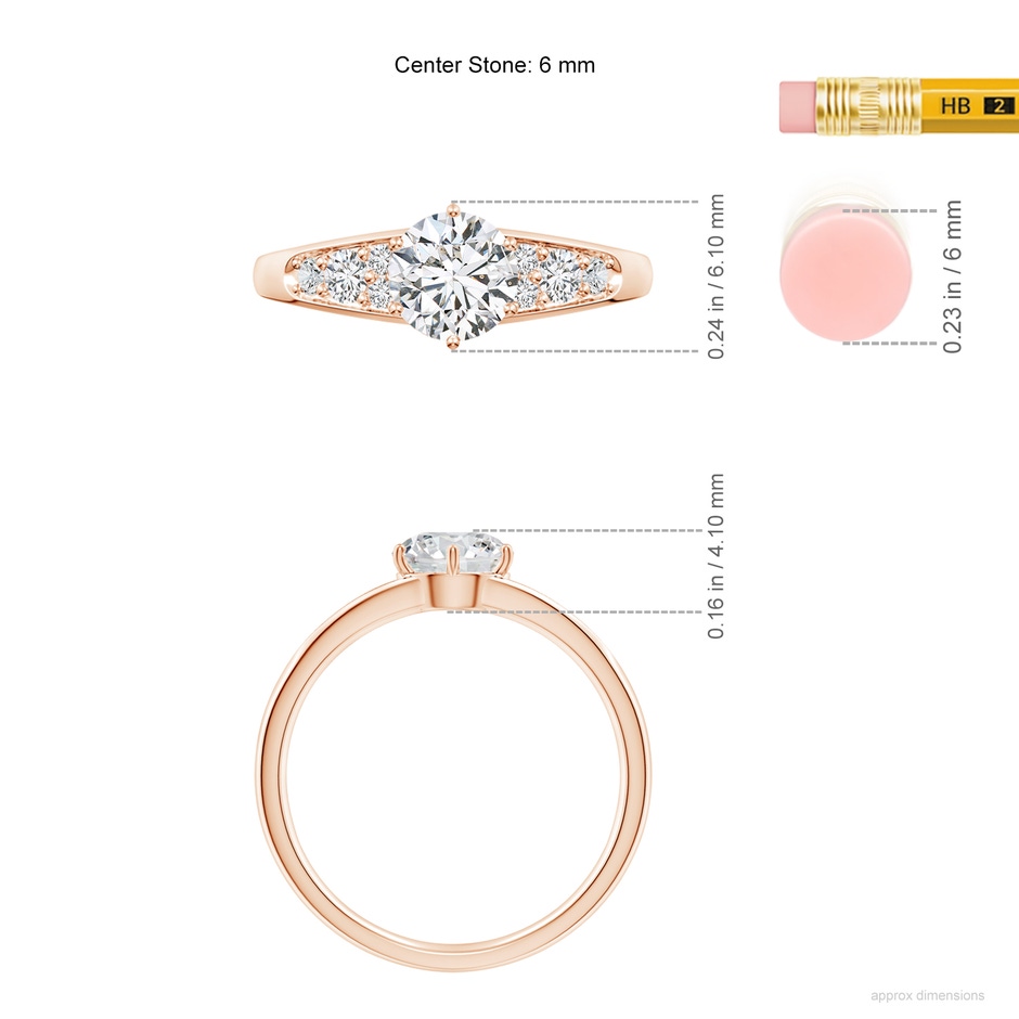 6mm HSI2 Round Diamond Engagement Ring with Accents in Rose Gold ruler