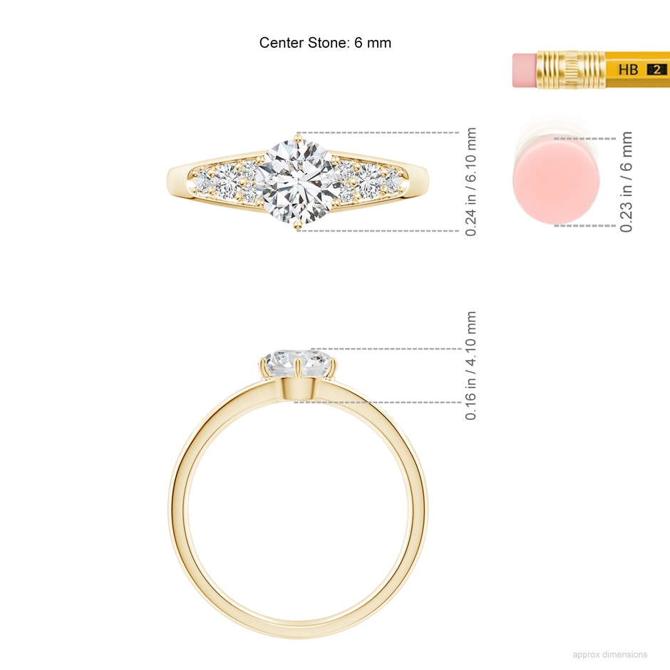 6mm HSI2 Round Diamond Engagement Ring with Accents in Yellow Gold ruler