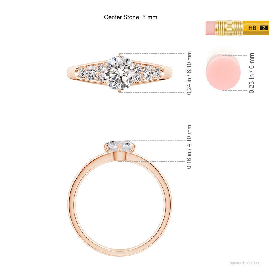 6mm IJI1I2 Round Diamond Engagement Ring with Accents in Rose Gold ruler