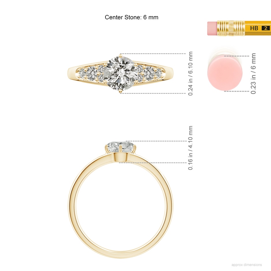 6mm KI3 Round Diamond Engagement Ring with Accents in Yellow Gold ruler