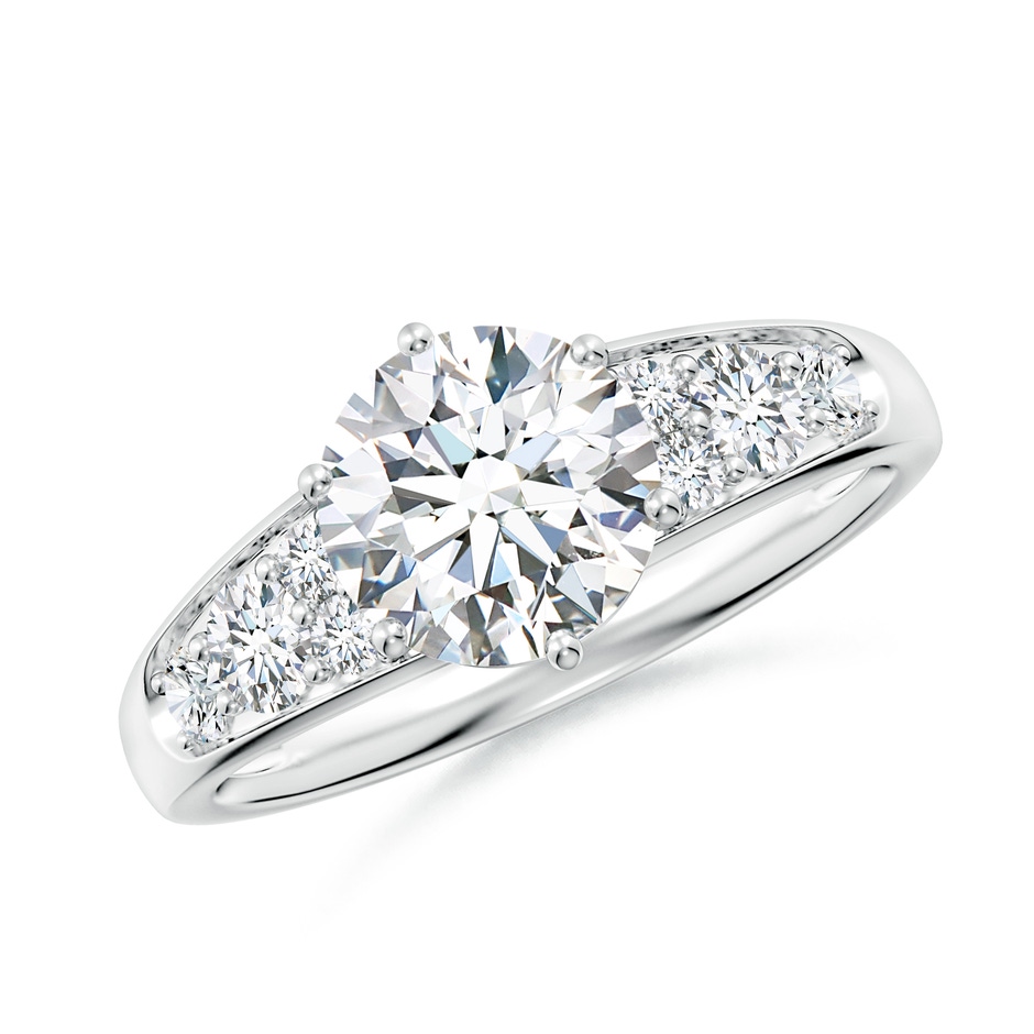 7.4mm GVS2 Round Diamond Engagement Ring with Accents in White Gold 