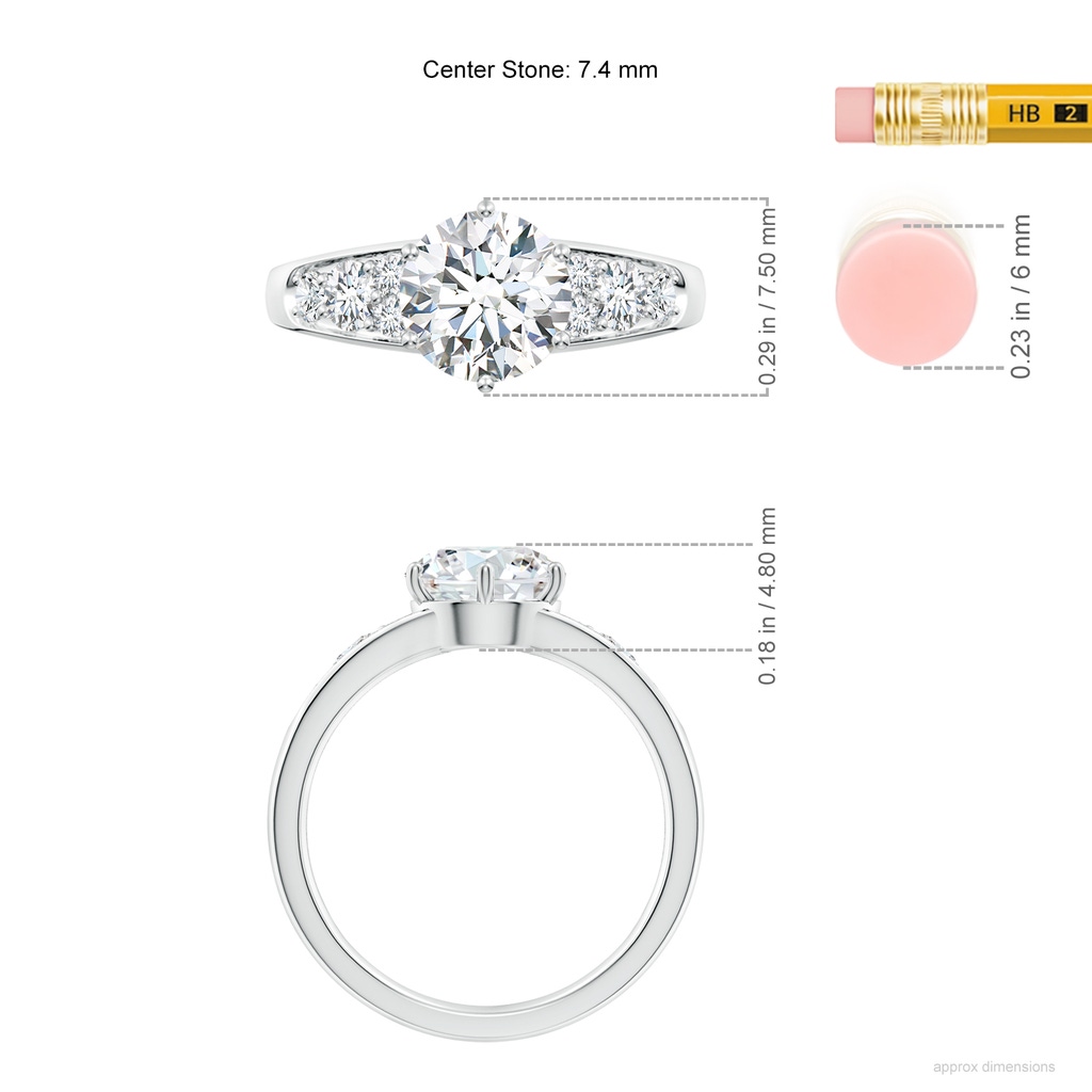 7.4mm GVS2 Round Diamond Engagement Ring with Accents in White Gold ruler