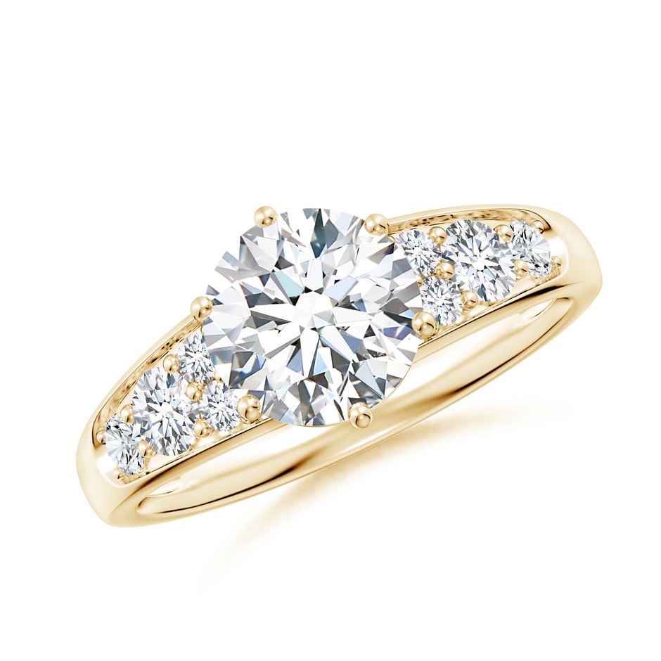 7.4mm GVS2 Round Diamond Engagement Ring with Accents in Yellow Gold 