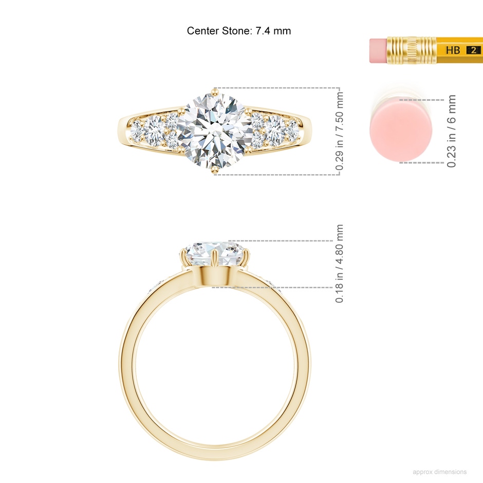7.4mm GVS2 Round Diamond Engagement Ring with Accents in Yellow Gold ruler