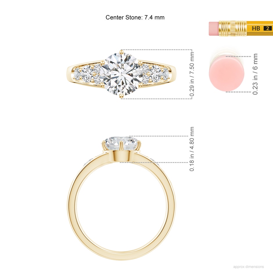 7.4mm HSI2 Round Diamond Engagement Ring with Accents in Yellow Gold ruler