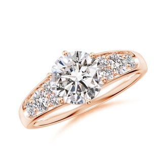 7.4mm IJI1I2 Round Diamond Engagement Ring with Accents in Rose Gold