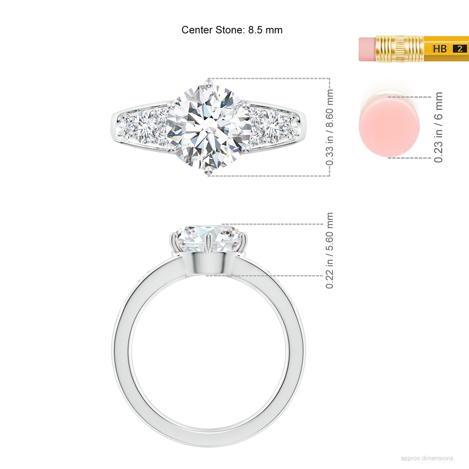 8.5mm GVS2 Round Diamond Engagement Ring with Accents in P950 Platinum ruler