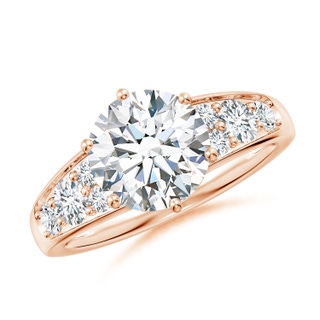 8.5mm GVS2 Round Diamond Engagement Ring with Accents in Rose Gold