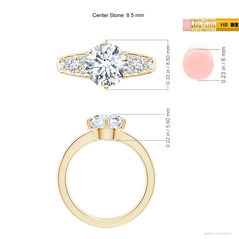8.5mm GVS2 Round Diamond Engagement Ring with Accents in Yellow Gold ruler