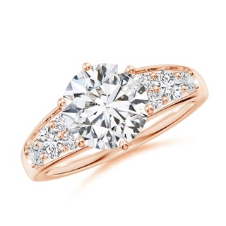 8.5mm HSI2 Round Diamond Engagement Ring with Accents in Rose Gold