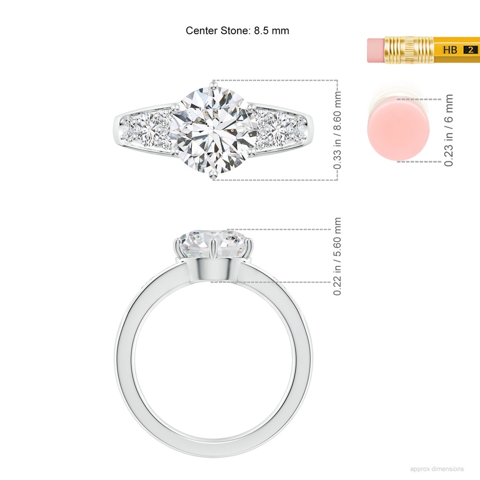 8.5mm HSI2 Round Diamond Engagement Ring with Accents in White Gold ruler