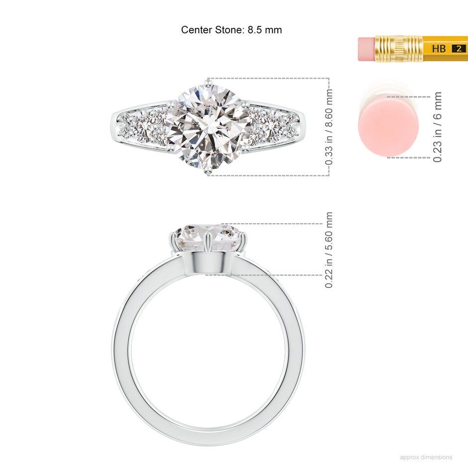 8.5mm IJI1I2 Round Diamond Engagement Ring with Accents in White Gold ruler