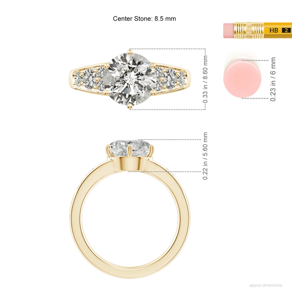 8.5mm KI3 Round Diamond Engagement Ring with Accents in Yellow Gold ruler