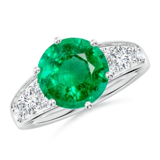 10mm AAA Round Emerald Engagement Ring with Diamonds in P950 Platinum