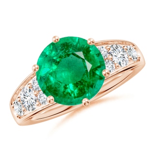 10mm AAA Round Emerald Engagement Ring with Diamonds in Rose Gold