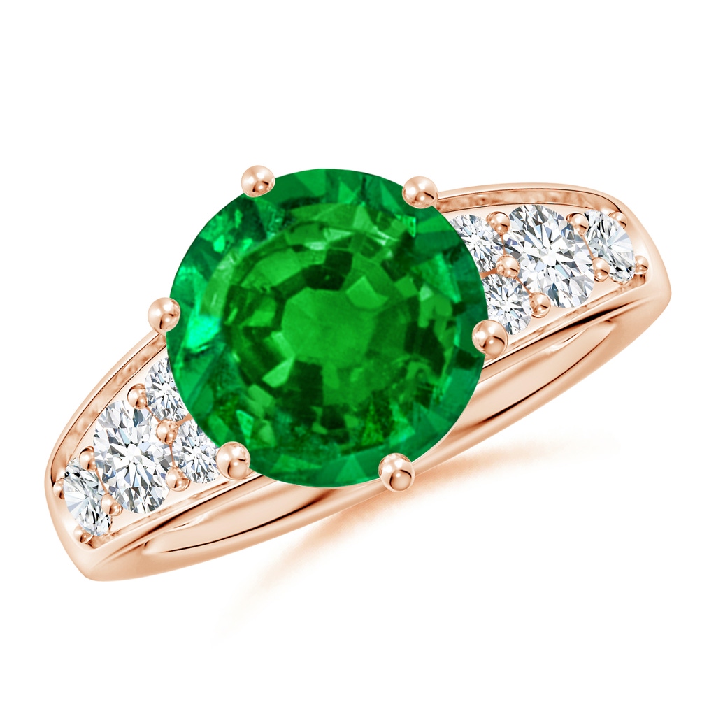 10mm AAAA Round Emerald Engagement Ring with Diamonds in Rose Gold