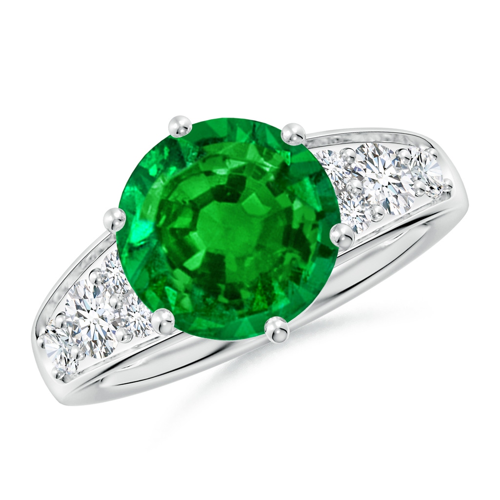 10mm AAAA Round Emerald Engagement Ring with Diamonds in S999 Silver