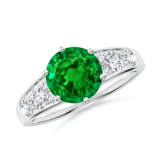 8mm AAAA Round Emerald Engagement Ring with Diamonds in P950 Platinum