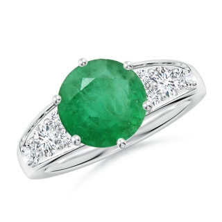 9mm A Round Emerald Engagement Ring with Diamonds in P950 Platinum