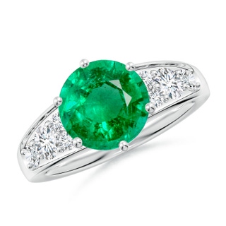 9mm AAA Round Emerald Engagement Ring with Diamonds in P950 Platinum