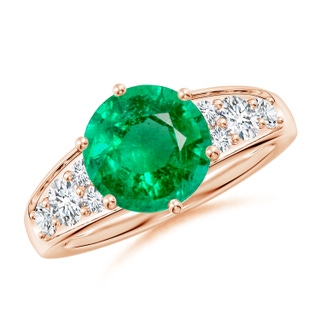 9mm AAA Round Emerald Engagement Ring with Diamonds in Rose Gold