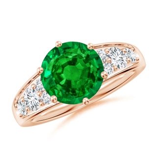 9mm AAAA Round Emerald Engagement Ring with Diamonds in Rose Gold