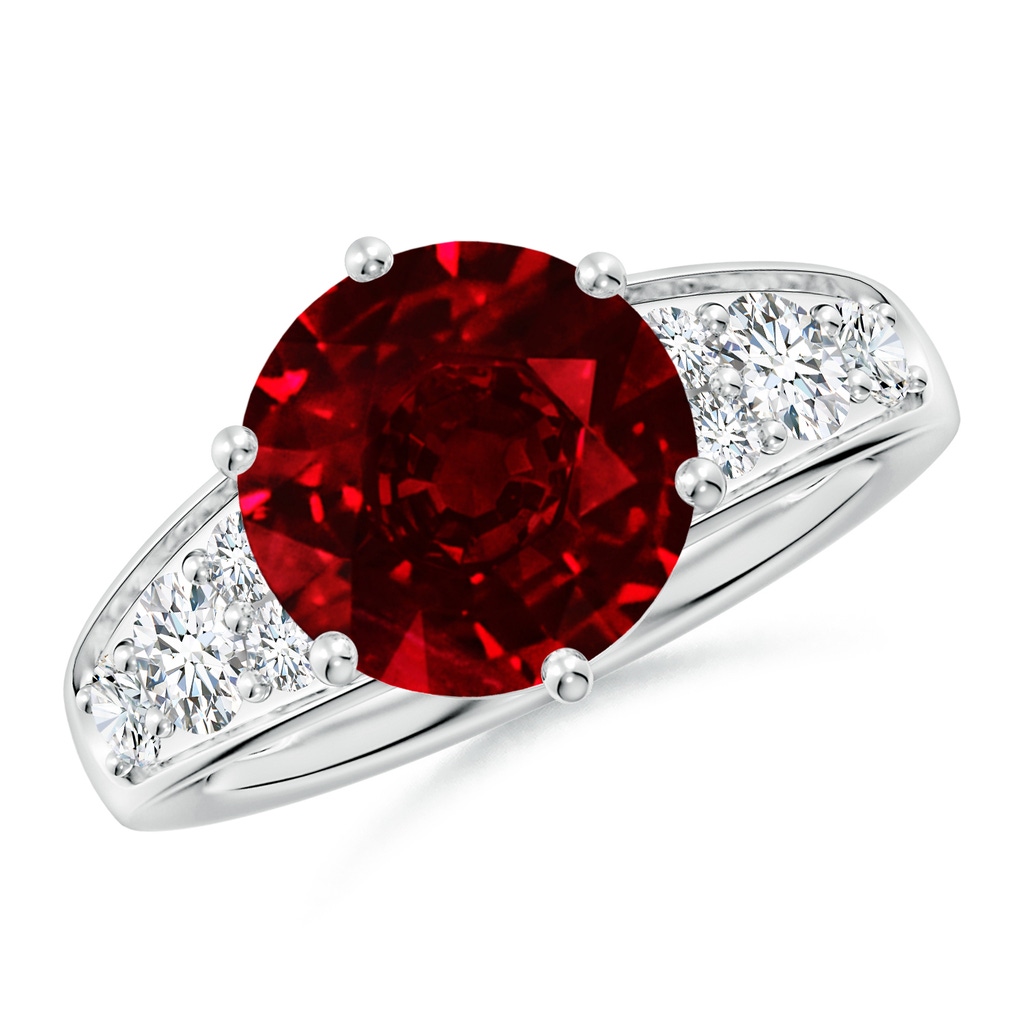 10mm AAAA Round Ruby Engagement Ring with Diamonds in P950 Platinum
