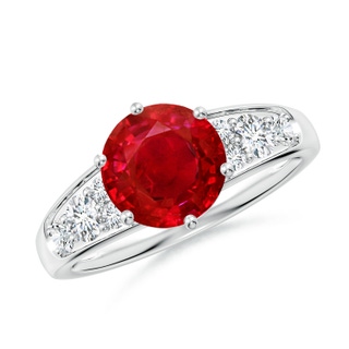 8mm AAA Round Ruby Engagement Ring with Diamonds in P950 Platinum