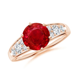 8mm AAA Round Ruby Engagement Ring with Diamonds in Rose Gold