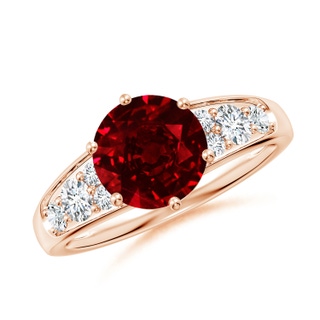 8mm AAAA Round Ruby Engagement Ring with Diamonds in Rose Gold