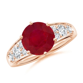 9mm AA Round Ruby Engagement Ring with Diamonds in Rose Gold