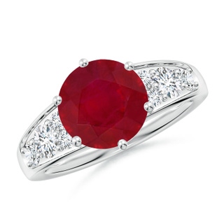 9mm AA Round Ruby Engagement Ring with Diamonds in S999 Silver