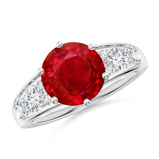 9mm AAA Round Ruby Engagement Ring with Diamonds in P950 Platinum