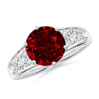 9mm AAAA Round Ruby Engagement Ring with Diamonds in P950 Platinum