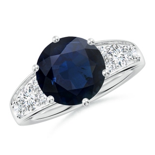 10mm A Round Blue Sapphire Engagement Ring with Diamonds in P950 Platinum