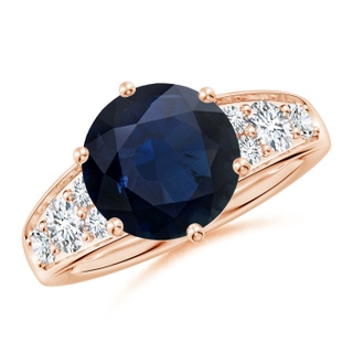 10mm A Round Blue Sapphire Engagement Ring with Diamonds in Rose Gold