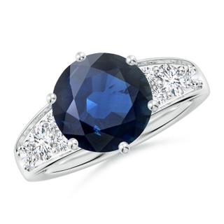 10mm AA Round Blue Sapphire Engagement Ring with Diamonds in P950 Platinum