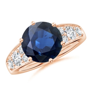10mm AA Round Blue Sapphire Engagement Ring with Diamonds in Rose Gold