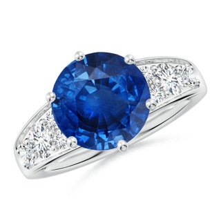 10mm AAA Round Blue Sapphire Engagement Ring with Diamonds in P950 Platinum