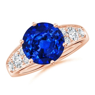 10mm AAAA Round Blue Sapphire Engagement Ring with Diamonds in 18K Rose Gold