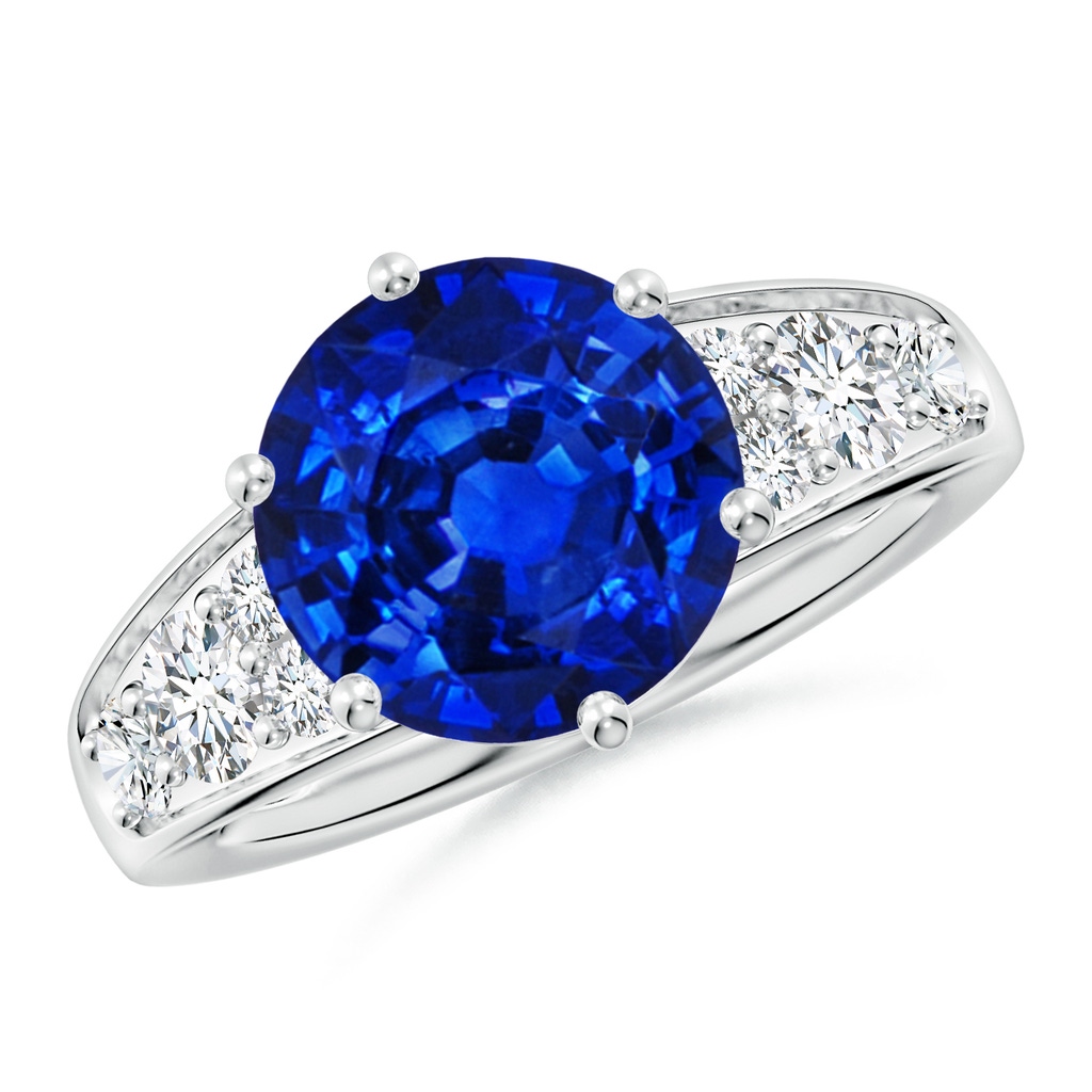 10mm AAAA Round Blue Sapphire Engagement Ring with Diamonds in S999 Silver