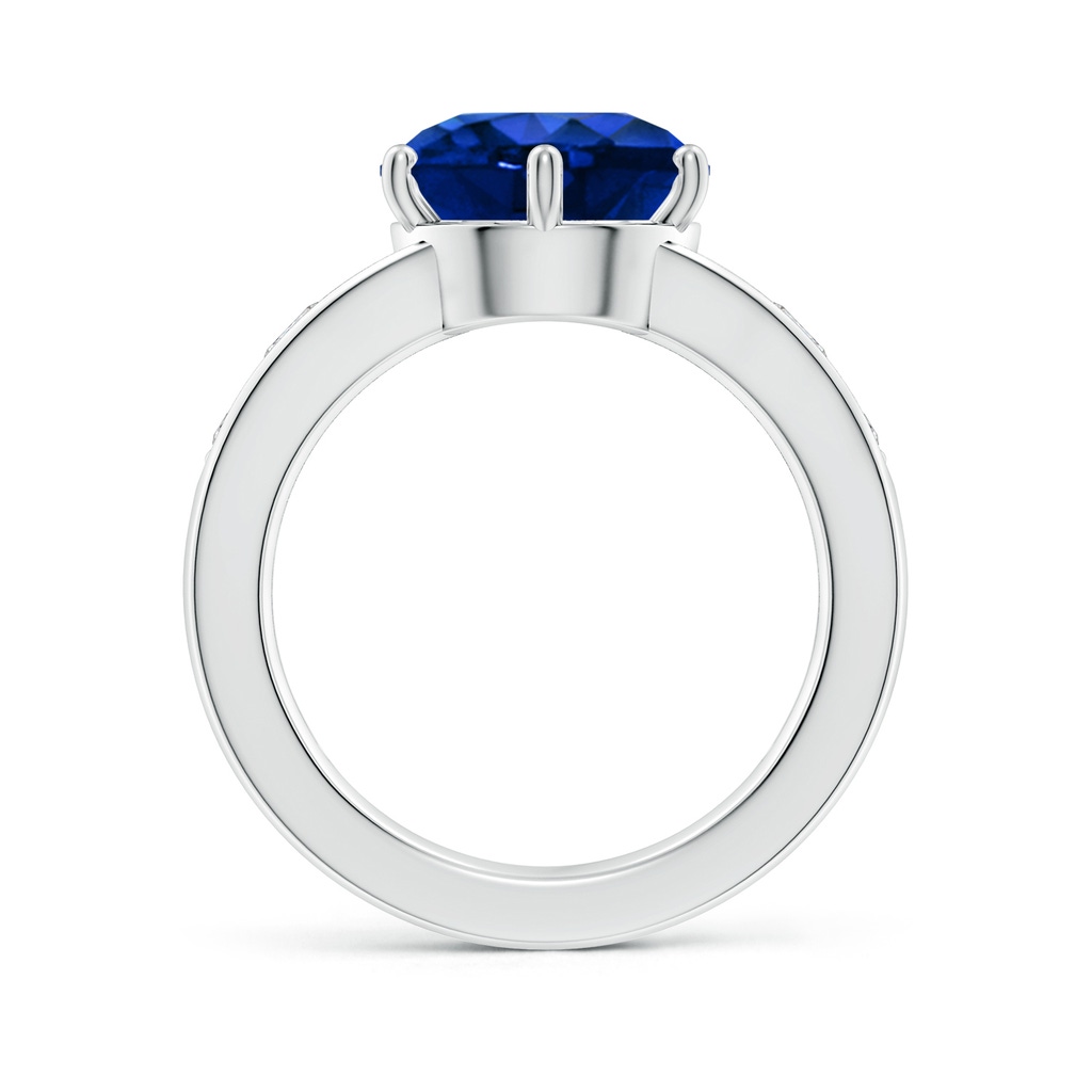 10mm Lab-Grown Round Blue Sapphire Engagement Ring with Diamonds in S999 Silver - side 199