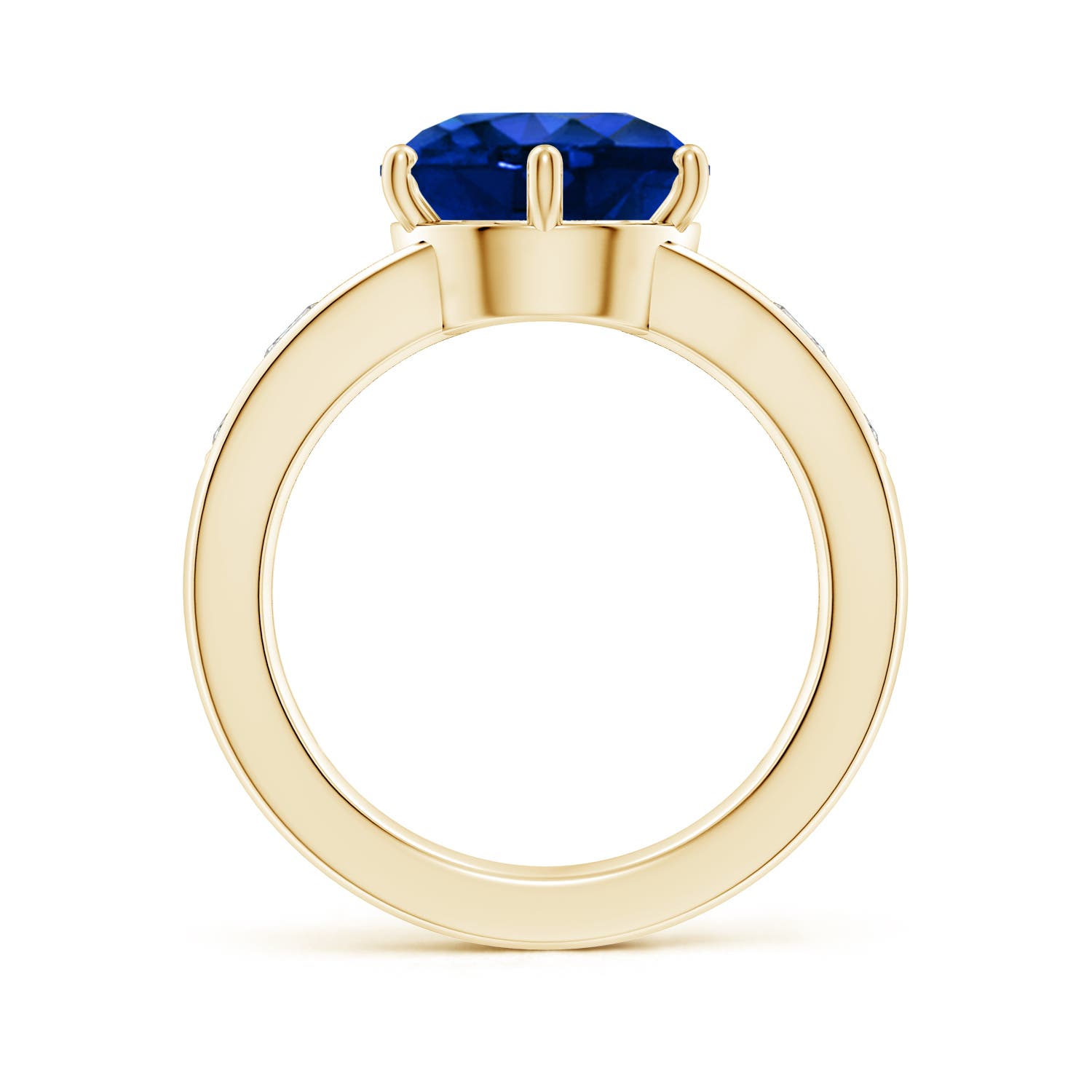 10mm AAAA Round Blue Sapphire Engagement Ring with Diamonds in Yellow Gold